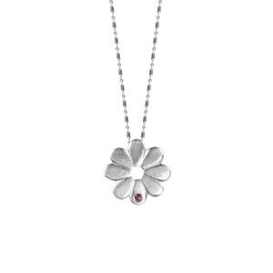 NEW - .925 Sterling Silver Daisy Necklace on 18" Chain with Pink Tourmaline